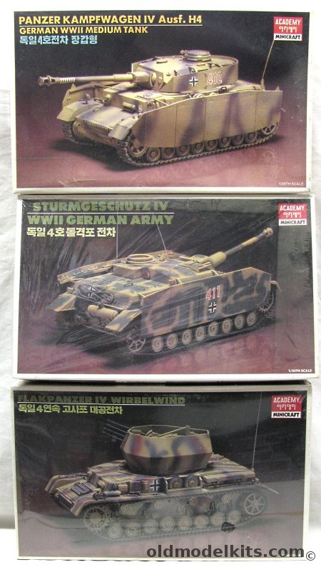 Academy 1/35 1333 Flakpanzer IV Wirbelwind / 1332 Sturmgeschutz IV / 1327 Panzer IV Ausf H4 plastic model kit